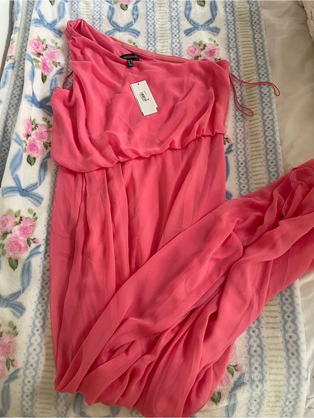 Adrianna Papell Hot Pink One-Shoulder Chiffon Dress